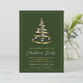 Weihnachts-Party Green Gold Tree Einladung (Stehend Vorderseite)