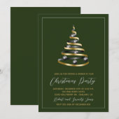 Weihnachts-Party Green Gold Tree Einladung (Vorne/Hinten)