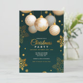Weihnachts Party Grün und Gold Einladung (Stehend Vorderseite)