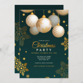 Weihnachts Party Grün und Gold Einladung (Vorne/Hinten)