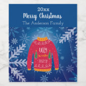 Weihnachts-Party hässlich Pullover rot-blauen Schn Weinetikett (Einzelnes Label)