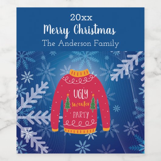 Weihnachts-Party hässlich Pullover rot-blauen Schn Weinetikett (Einzelnes Label)