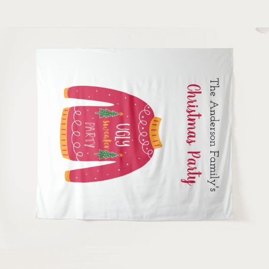 Weihnachts-Party hässlich Pullover rot Weiß Spaß Wandteppich (Vorderseite (Horizontal))