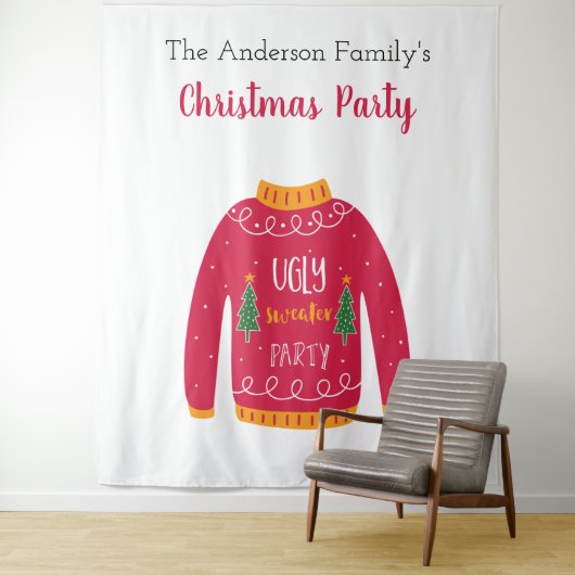 Weihnachts-Party hässlich Pullover rot Weiß Spaß Wandteppich (Beispiel)