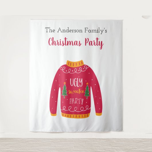 Weihnachts-Party hässlich Pullover rot Weiß Spaß Wandteppich (Vorderseite)