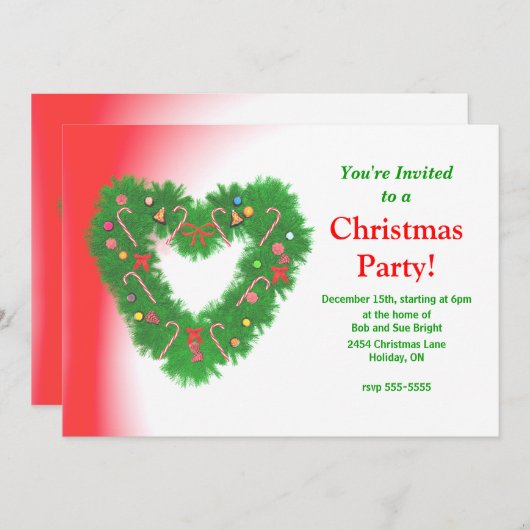 Weihnachts-Party Herzkranz Einladung (Vorne/Hinten)