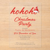 Weihnachts-Party Ho Ho Ho Weihnachtsmannmütze Acryleinladungen (Vorderseite)