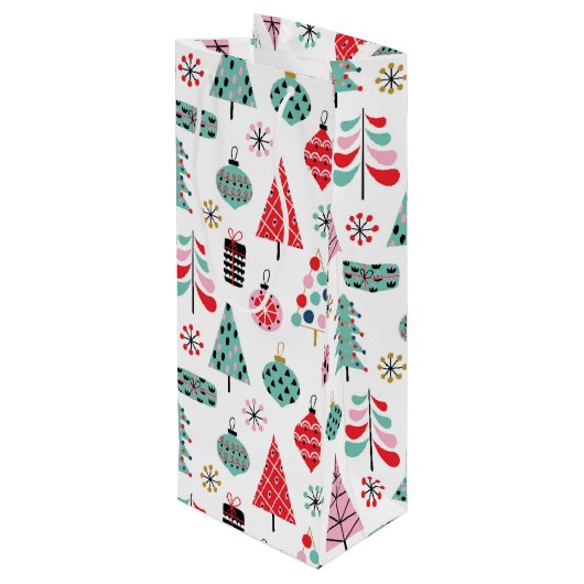 Weihnachts Party Hostess Geschenk. Urlaubsmuster Geschenktüte Für Weinflaschen (Rückseite Schrägansicht)