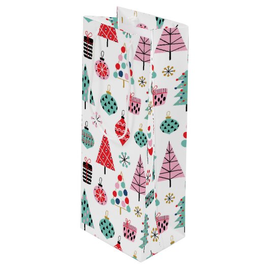 Weihnachts Party Hostess Geschenk. Urlaubsmuster Geschenktüte Für Weinflaschen (Vorderseite Schrägansicht)