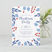 Weihnachts-Party in Blau und Rot Einladung (Stehend Vorderseite)