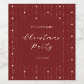 Weihnachts-Party in Rot und Creme Stars Weinetikett (Einzelnes Label)