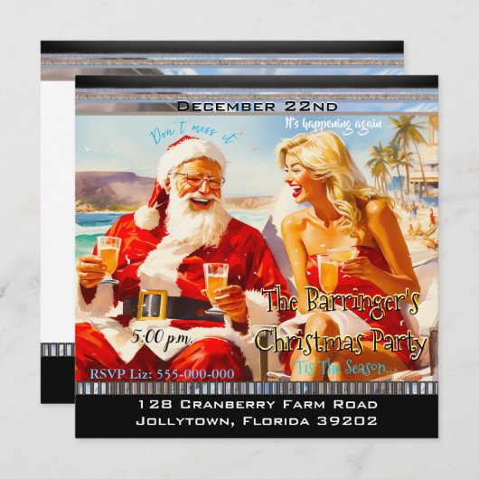 Weihnachts-Party in Santa Annual Beach Einladung (Vorne/Hinten)