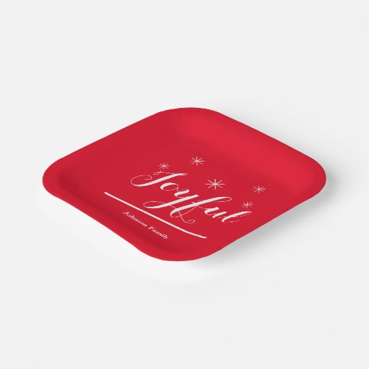 Weihnachts-Party Joyful-Script-Name Modern Red Pappteller (Gewinkelt)