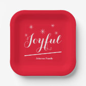 Weihnachts-Party Joyful-Script-Name Modern Red Pappteller (Vorderseite)