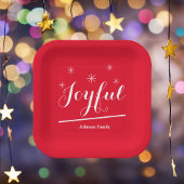 Weihnachts-Party Joyful-Script-Name Modern Red Pappteller