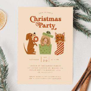 Weihnachts-Party Katzenwelse Gelb Einladung