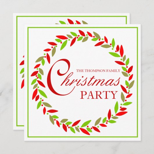 Weihnachts-Party-Kranz-Einladung Einladung (Vorne/Hinten)