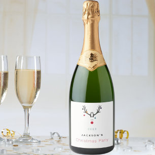 Weihnachts-Party lustige Rentiere weiß niedlich Schaumweinetikett
