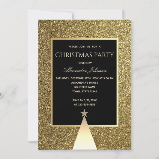 Weihnachts-Party Luxus Black and Gold Glitzer Einladung (Vorderseite)