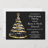 Weihnachts-Party mit Gold und schwarzem Ribbon Einladung (Vorderseite)