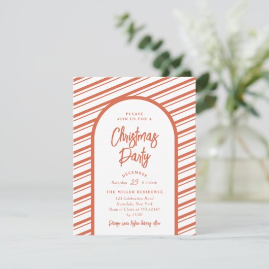 Weihnachts-Party Modern Arch Bright Red Candy Cane Einladung (Stehend Vorderseite)