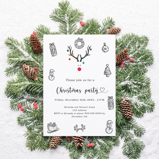 Weihnachts-Party Moderne, lustige Rentierdoodles Einladung