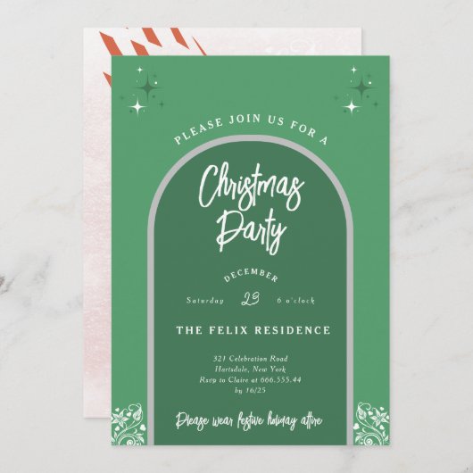 Weihnachts-Party Moderner Bogen in Grün Einladung (Vorne/Hinten)