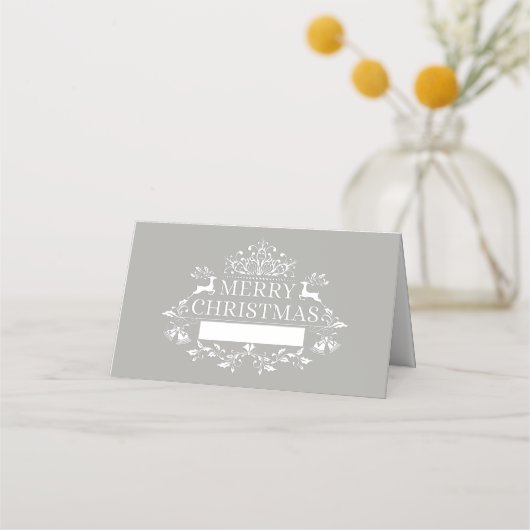 Weihnachts-Party Name Platzkarte-Silver-Gray Platzkarte (Vorderseite)