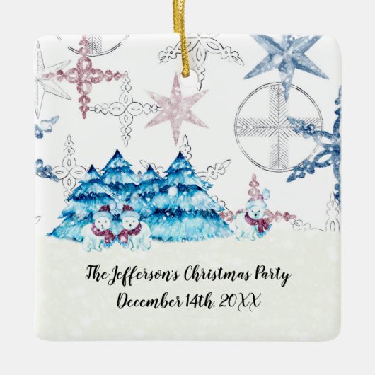 Weihnachts-Party-Ornament mit Snowmen Keramikornament (Vorderseite)