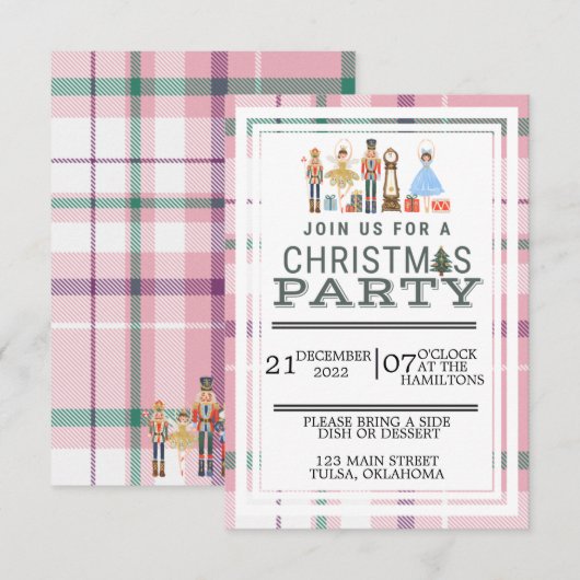 Weihnachts-Party Pink Nutcracker Ballett Einladung (Vorne/Hinten)