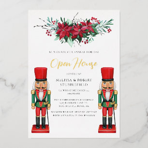 Weihnachts-Party Poinsettia Toy Nutcracker Gold Folieneinladung