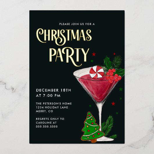 Weihnachts-Party Real Gold Folieneinladung (Vorderseite)