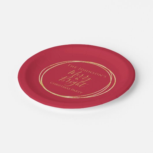Weihnachts-Party Red Gold Pappteller (Schrägansicht)