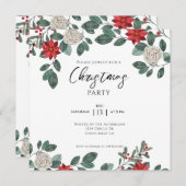 Weihnachts-Party Red Green Floral Einladung (Vorne/Hinten)