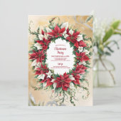 Weihnachts-Party Red Poinsettia Floral Gold Glitze Einladung (Stehend Vorderseite)