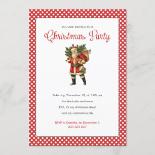Weihnachts-Party Red White Polka Dos Vintag Santa Einladung