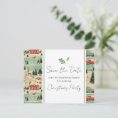 Weihnachts-Party Retro Save the Date Postkarte (Stehend Vorderseite)
