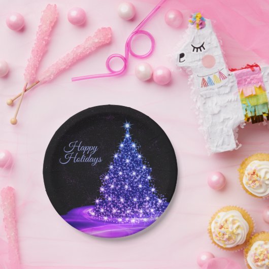 Weihnachts Party Rosa Blauer Tree Winter Schwarz R Pappteller (Party)