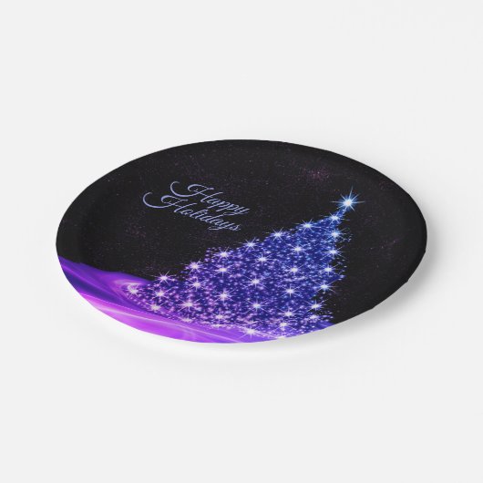 Weihnachts Party Rosa Blauer Tree Winter Schwarz R Pappteller (Schrägansicht)