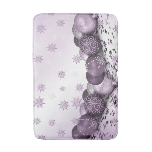 Weihnachts-Party Rosa Lila Ornamente Schneeflocken Badematte (Vorderseite Vertikal)