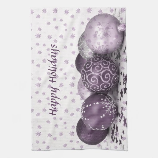 Weihnachts-Party Rosa Lila Ornamente Schneeflocken Geschirrtuch (Vertikal)