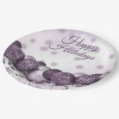 Weihnachts-Party Rosa Lila Ornamente Schneeflocken Pappteller (Schrägansicht)