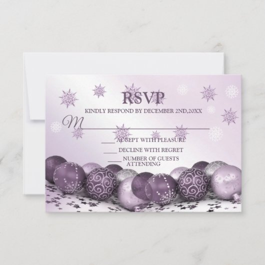 Weihnachts-Party Rosa Lila Ornamente Schneeflocken RSVP Karte (Vorderseite)