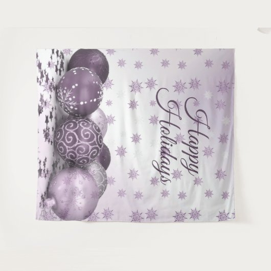 Weihnachts-Party Rosa Lila Ornamente Schneeflocken Wandteppich (Vorderseite (Horizontal))