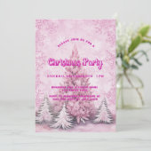 Weihnachts-Party rosa Schneeflocken Luxus Einladung (Stehend Vorderseite)
