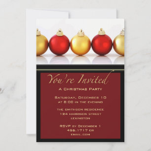 Weihnachts Party Rot & Gold Balls Einladung