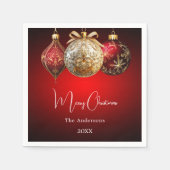 Weihnachts-Party Rot-Gold-Baubles-Dinner Serviette (Vorderseite)