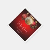 Weihnachts-Party Rot-Gold-Baubles-Dinner Serviette (Ecke)
