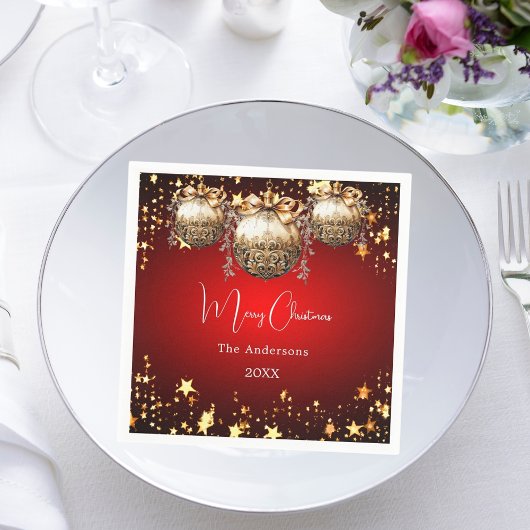 Weihnachts-Party Rot-Gold-Baubles-Dinner Serviette