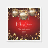 Weihnachts-Party Rot-Gold-Baubles-Dinner Serviette (Vorderseite)